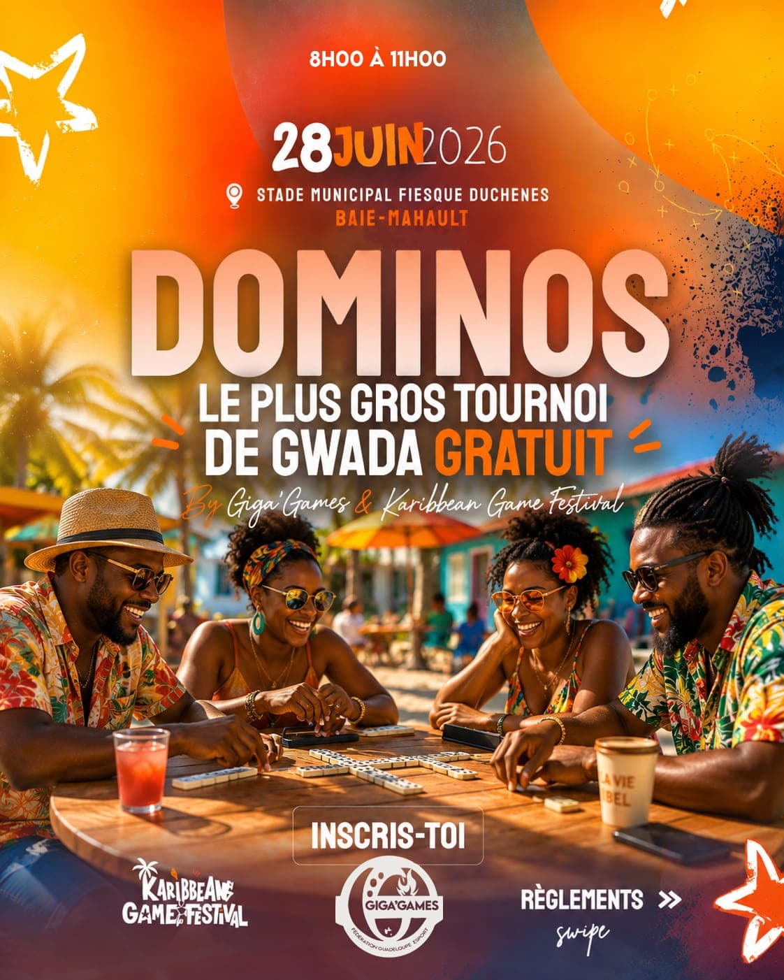 Flyer Dominos, tournoi GIGA'GAMES au Karibbean Game Festival
