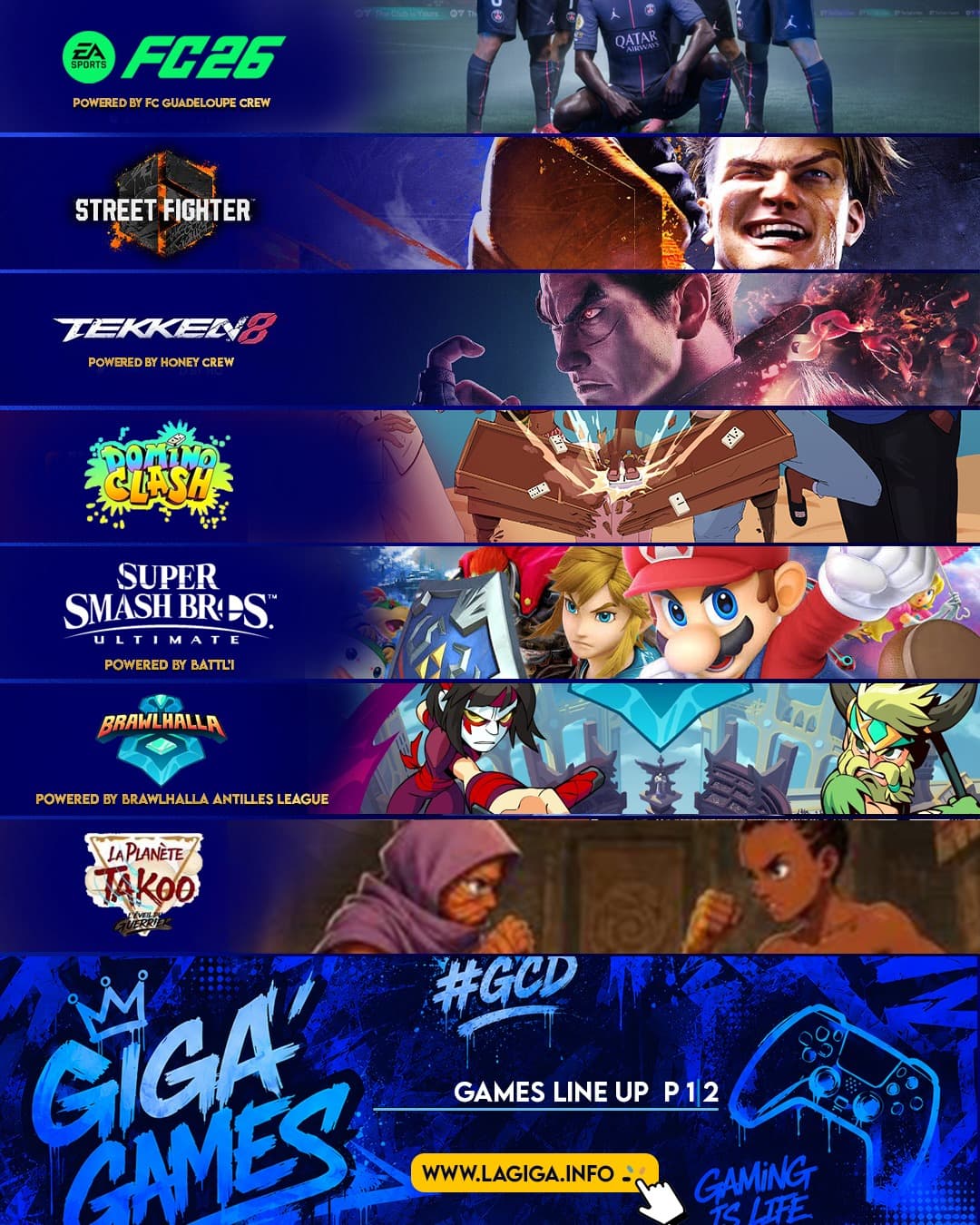 Line-up des jeux du #GCD GIGA'GAMES 2026