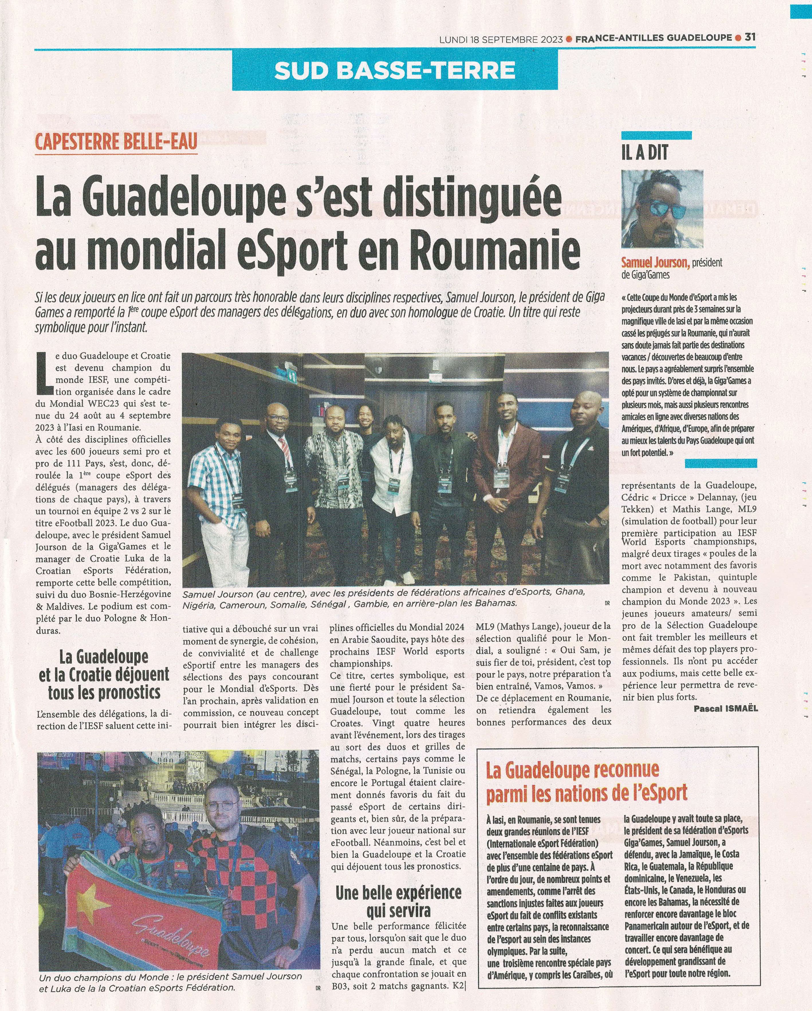 Guadeloupe shone at the esports World Championship in Romania #WEC23