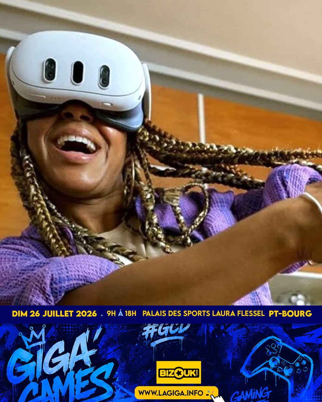 Visitor laughing with a virtual reality headset
