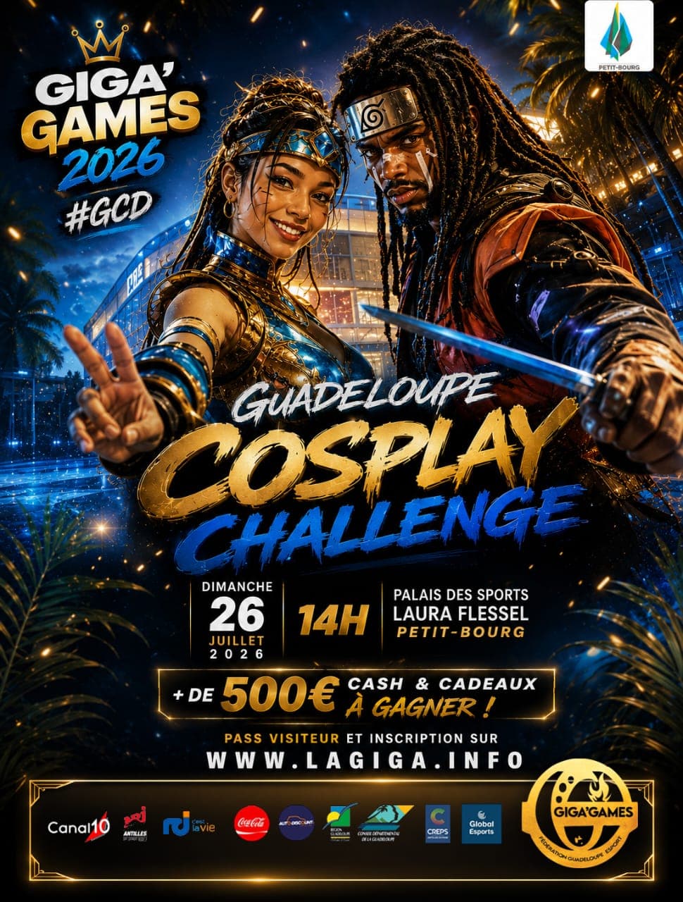 Affiche Guadeloupe Cosplay Challenge · #GCD GIGA'GAMES 2026